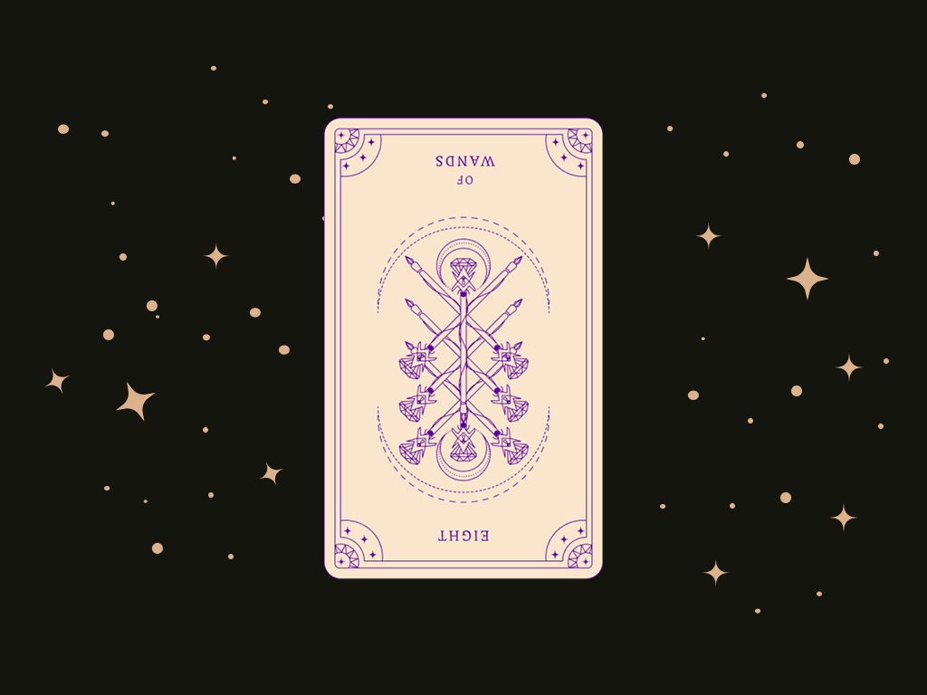 Reversed 8 of Wands by Ceerly